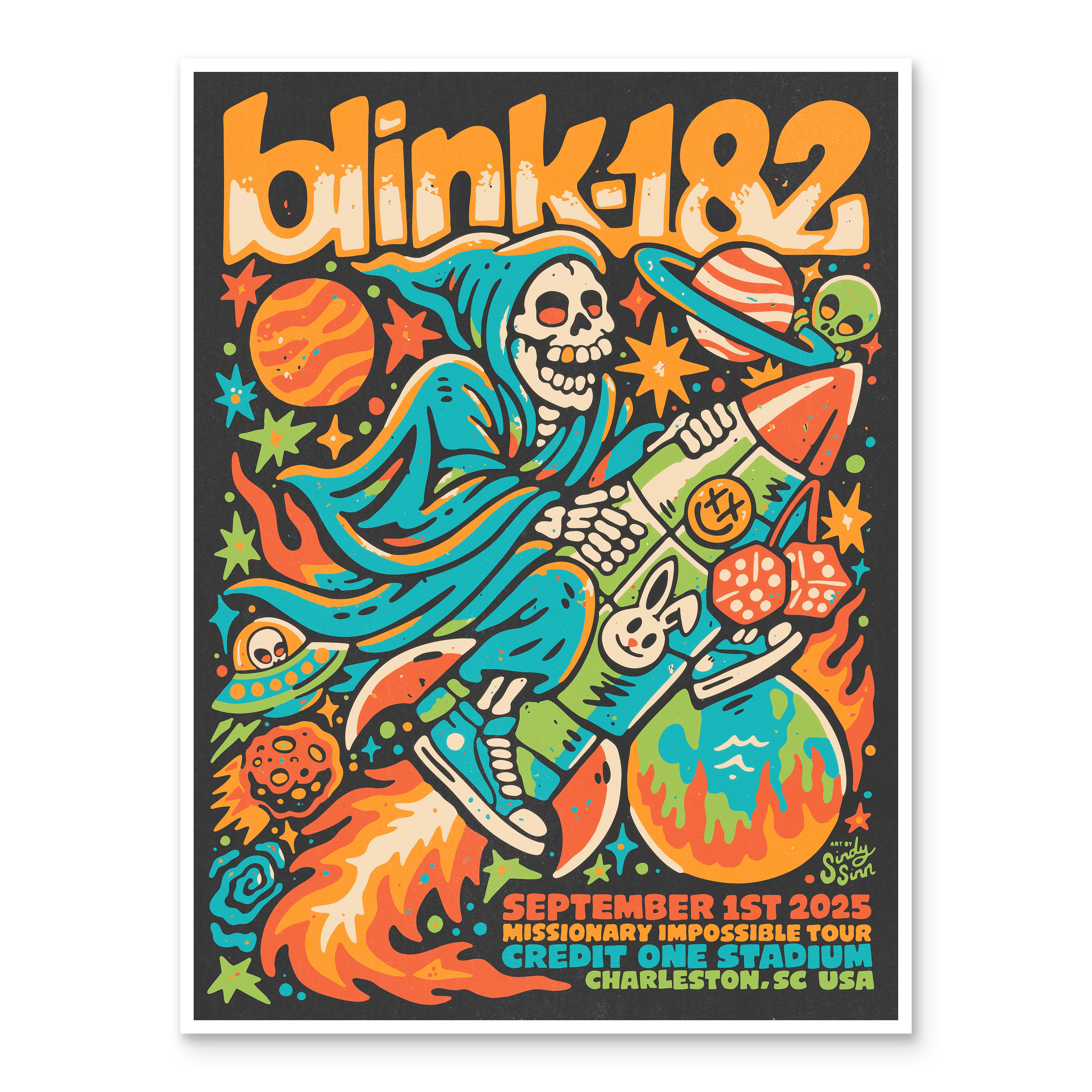 BLINK 182 - CHARLESTON SC, USA 1ST SEPT 2025 POSTER [A2)